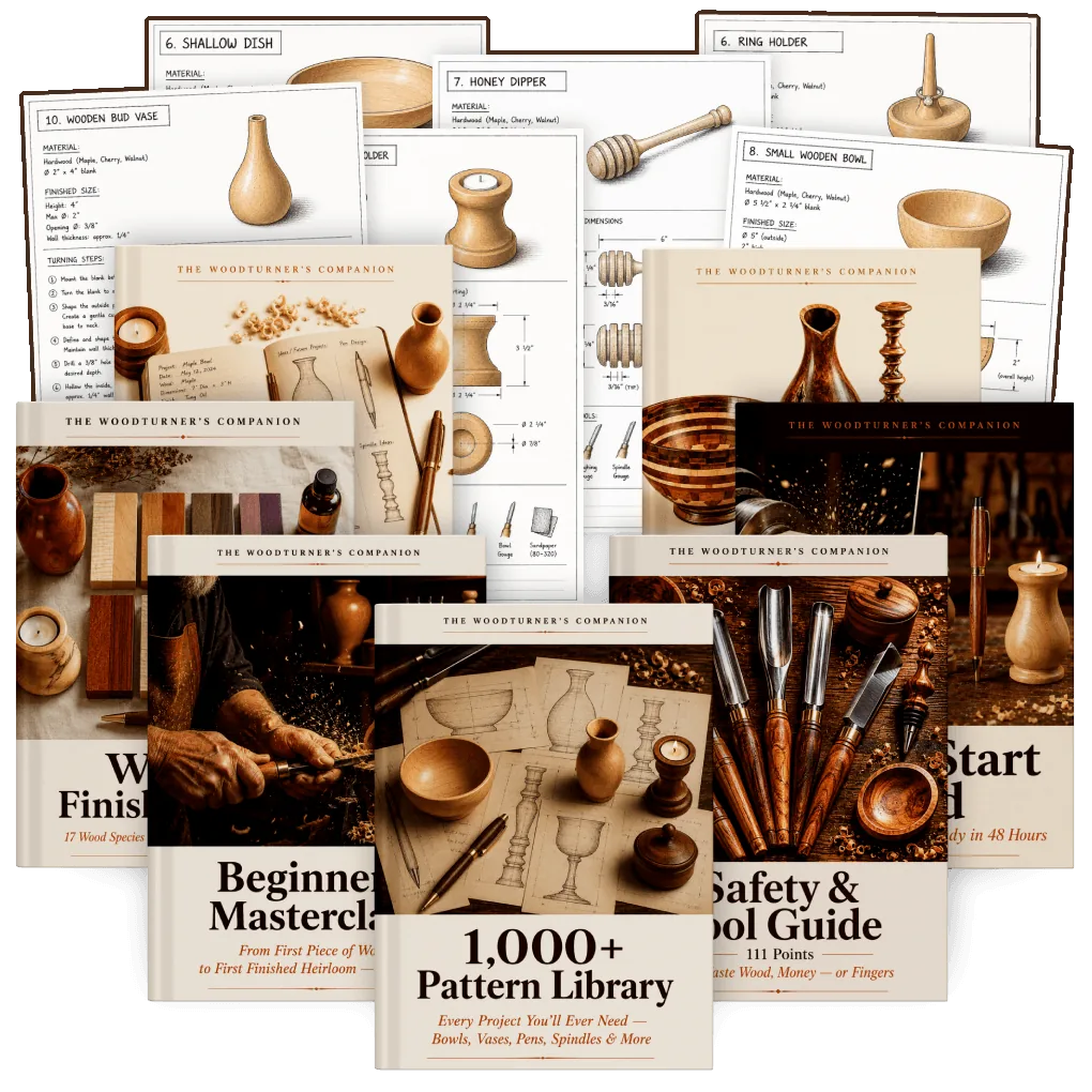 The Woodturner's Companion bundle on tablet and printed workbook in a workshop